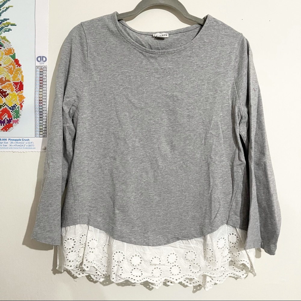 J. CREW Eyelet Peplum Mixed Media Gray Top Size L